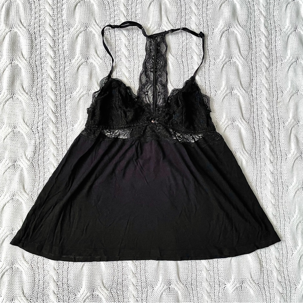 Eberjey Black Lace Chemise M Sheer Babydoll Lingerie Slip